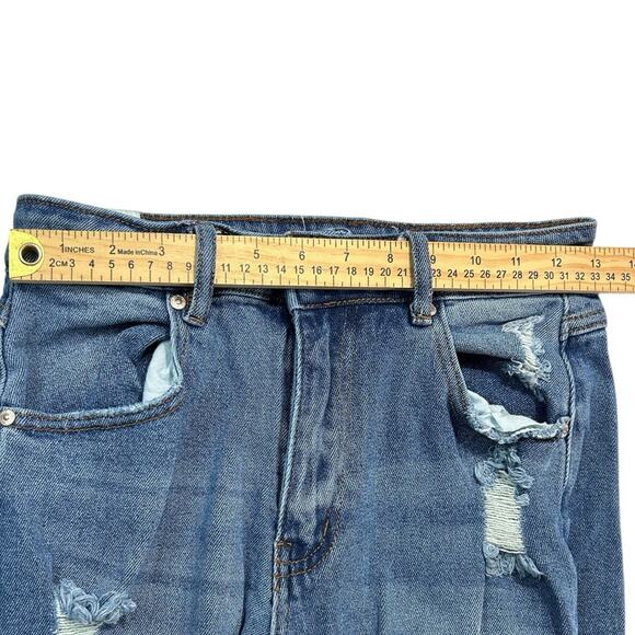 Almost Famous Distressed Denim 90's Flare Blue Jeans Sz 3 Bell Bottoms Stretch - Picture 9 of 14